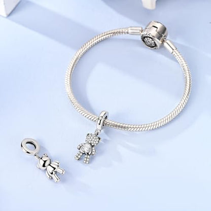 Hapour 925 Sterling Silver Charms for Bracelet Necklace Dangle Pendant Bead | Bear Charm, Elephant Zebra Cat Dream catcher Family Birthday European Jewelry Charm, For Women Mom - color: Silver CZ Bear