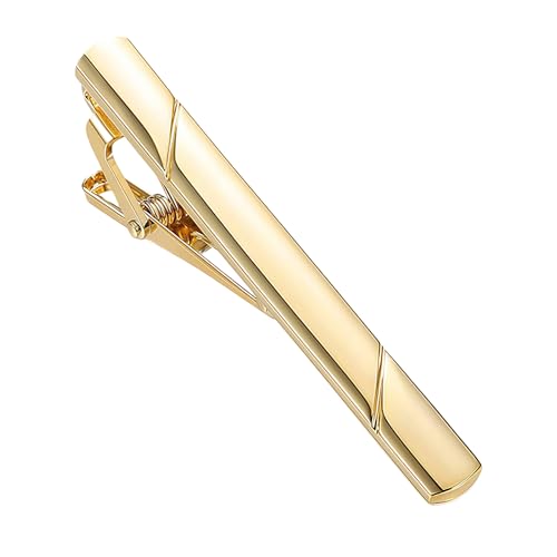 2.36 Inch Mens Silver Tie Clip, Stainless Steel Diagonal Stripe Tie Bar, Non-Slip Minimalist Necktie Clip for Business Wedding Daily Wear - color: Gold