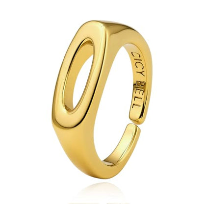 Cicy Bell Initial Rings for Women 18k Gold Plated Adjustable Rings | Open Signet Rings, Bold Letter, Personalized Engraved, For Party - color: Initial-O