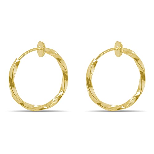 Clip On Spring Hoop Earrings for Non-Pierced Ears - color: Gold-Tone Twisted, size: 17mm