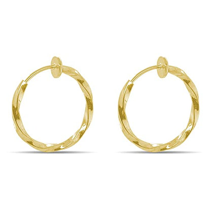 Clip On Spring Hoop Earrings for Non-Pierced Ears - color: Gold-Tone Twisted, size: 17mm