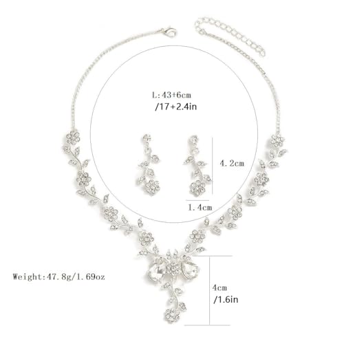Wedding Jewelry Sets for Brides Rhinestone Necklace and Earring Set Bracelet Ring Gold Silver Prom Jewelry Sets Diamond Flower Teardrop Necklace for Women - color: Style4-Flower-2pcs