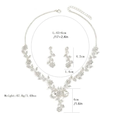 Wedding Jewelry Sets for Brides Rhinestone Necklace and Earring Set Bracelet Ring Gold Silver Prom Jewelry Sets Diamond Flower Teardrop Necklace for Women - color: Style4-Flower-2pcs