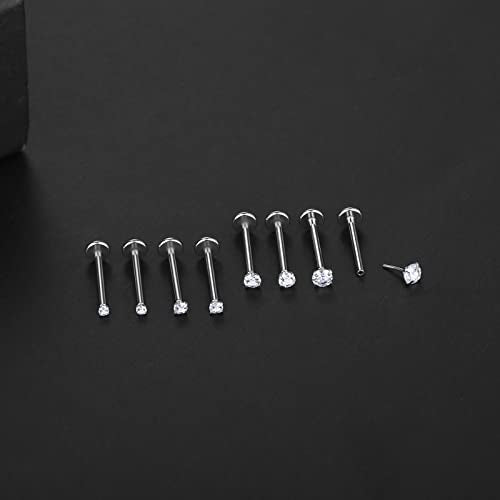 Oveta Threadless Push in Lip Rings 16G/18G/20G Labret Jewelry CZ Lip Studs Stainless Steel Cartilage Earrings for Women Monroe Medusa Piercing Jewelry 6/7/8/10/12mm Bar Length - color: Silver, size: 16G*12mm bar*1.5/2/2.5/3mm cz