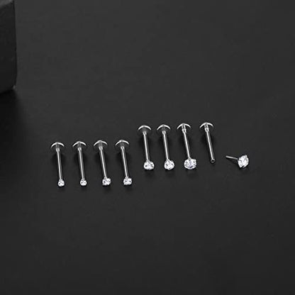 Oveta Threadless Push in Lip Rings 16G/18G/20G Labret Jewelry CZ Lip Studs Stainless Steel Cartilage Earrings for Women Monroe Medusa Piercing Jewelry 6/7/8/10/12mm Bar Length - color: Silver, size: 16G*12mm bar*1.5/2/2.5/3mm cz