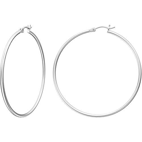 Gacimy Gold Hoop Earrings for Women 14K Real Gold Plated Hoops with 925 Sterling Silver Post - color: Silver, size: 50mm