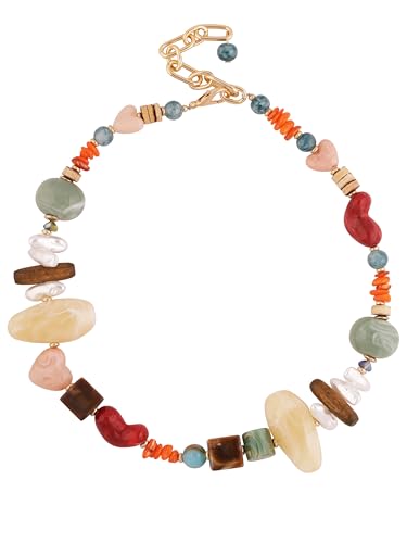 MINACHI Boho Chunky Statement Necklace for Women, Vintage Style with Milky White, Blue and Brown Accents - style: Necklace NECK.003