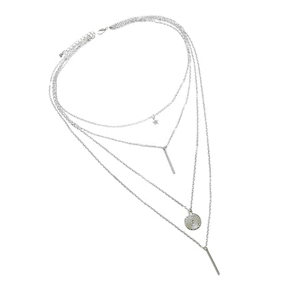 Necklace for Women with Circle and Bar Pendants Layered Jewelry Versatile Design - color: Star
