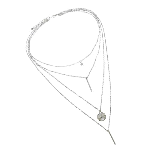 Necklace for Women with Circle and Bar Pendants Layered Jewelry Versatile Design - color: Golden star