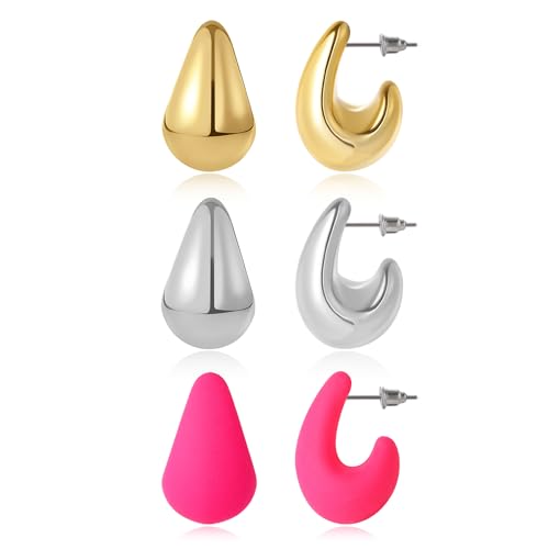 LETFLY 3/4/5 Pairs Teardrop Earrings for Women, Silver Plated Hypoallergenic Chunky Open Drop Hoop Earrings Set, Fashion Anniversary Birthday Jewelry Gifts for Women - color: Multicolor E