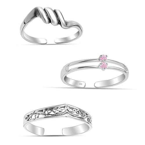 LeCalla 925 Sterling Silver Minimalist Toe Rings Set of Toe Ring Lightweight Simple Antique Open Adjustable Toe-Rings Beach Foot Jewelry Set for Women - color: 06. Trio (3 PCS)