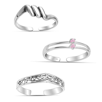 LeCalla 925 Sterling Silver Minimalist Toe Rings Set of Toe Ring Lightweight Simple Antique Open Adjustable Toe-Rings Beach Foot Jewelry Set for Women - color: 06. Trio (3 PCS)