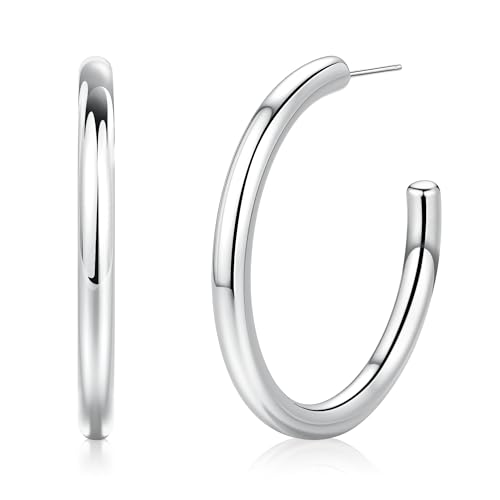 Gold Hoop Earrings for Women Summer Earrings Stainless Steel Hypoallergenic Earrings for Sensitive Ears Non Tarnish Hoops 4mm Hollow Tube Lightweight Earring Gifts for Women - style: 50mm Silver