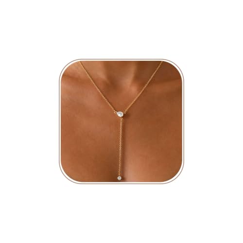 Lariat Gold Necklace for Women Dainty Long Necklaces 14k Gold Plated CZ Y Drop Chain Necklace Trendy Gold Jewelry Gifts - color: 1 Teardrop Zircons-Y Necklace-gold-396