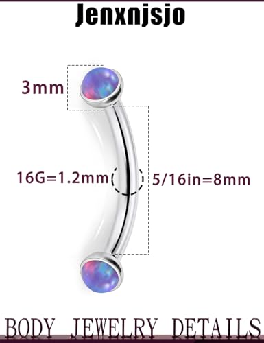 Jenxnjsjo 16g 8/10mm Eyebrow/Rook/Snug/Vertical-Labret/VCH/Snake-Eyes/Anti-Tragus/Cartilage/Daith/Belly-Button/Bridge/Hood/Surface Curved Barbell Piercing Jewelry for Women Men - color: Opal-B, size: 8mm