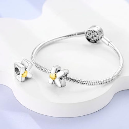 925 Sterling Silver Letter Charms A-Z for Bracelet Necklace Alphabet Bead | Heart letter A B C D G J charm initial gold Pendant beads Jewelry Gift for Women - color: Letter K
