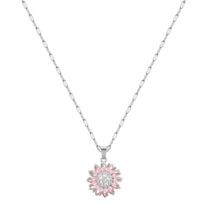 Sunflower Fidget Necklace for Women Gold Moon Necklace Rotating Heart Necklaces Spinning Crystal Flower Anxiety Necklaces Crescent Moons Jewelry Accessories - color: SilverPink
