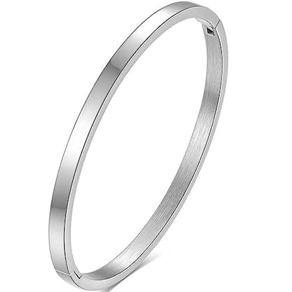 Jude Jewelers 4mm Width Stainless Steel Classic Simple Plain Open Clasp Bangle Bracelet - color: Silver