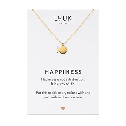 LUUK LIFESTYLE Stainless steel necklace with pendant and HAPPINESS card, 20” adjustable length, lucky charm, friendship chain, Valentine's Day gift, birthday, women's jewelry, silver, gold, rosegold - color: Gold, size: Whale