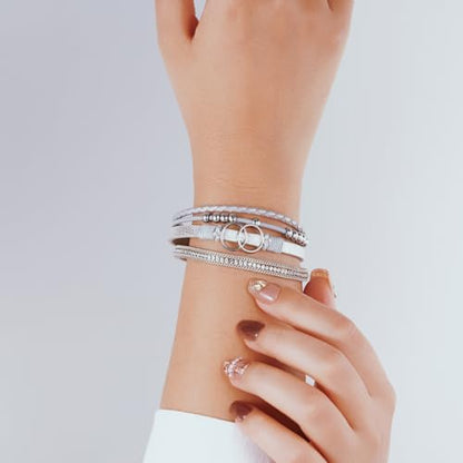 Boho Leather Wrap Bracelets Beaded Stackable Cuff Bracelet Country Concert Outfits Cowboy Cowgirl Western Jewelry Gifts for Women - color: Infinity-Silver