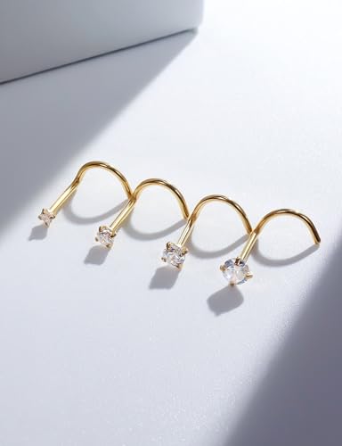 18G 20G 14K Gold Filled Nose Rings Studs Piercing Jewelry For Women Men 316L Surgical Steel Round Square Cubic Zirconia Nose Rings Studs Nostrial Piercing Jewelry CZ 1.5mm 2mm 2.5mm 3mm - color: 14K Gold Plated, size: 20 Gauge-Screw-Round CZ