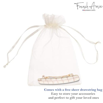 French Amie Bar Ivory Brick Small 2 1/4 Inch Hair Clip Barrette | Handmade Cellulose Acetate Durable Grip For Women Girls Teens Everyday Style - color: Ivory Brick