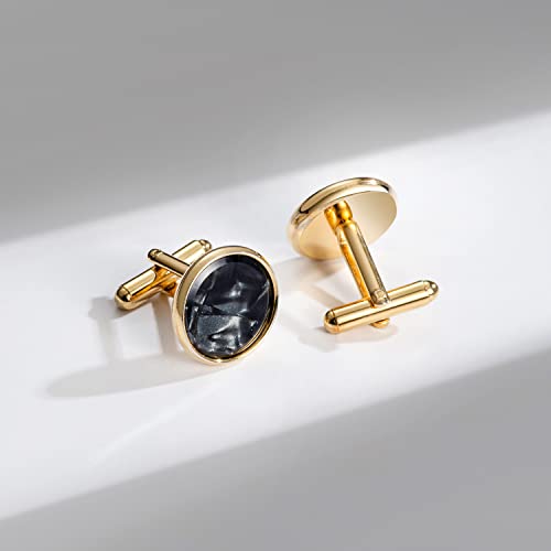 wynameleri Mens Classic Shirts Cufflink Studs, Mother-of-Pearl Tuxedo Shirt Button and Cuff Links Set, Formal Business Wedding Jewelry - color: MOP-Gold Black