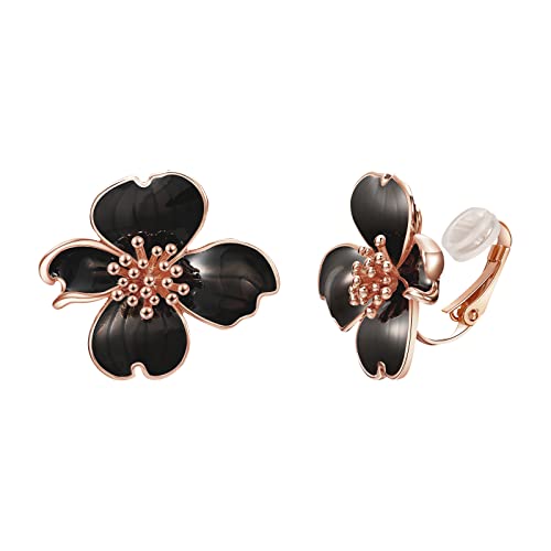 Clip on Earrings Women, 14K Gold Plated Earrings for Sensitive Ears, Fashion Women's Earrings Jewelry Birthday Gift for Wife Grandma Daughter Girls on Christmas Thanksgiving - color: Rose Gold Black Earrings