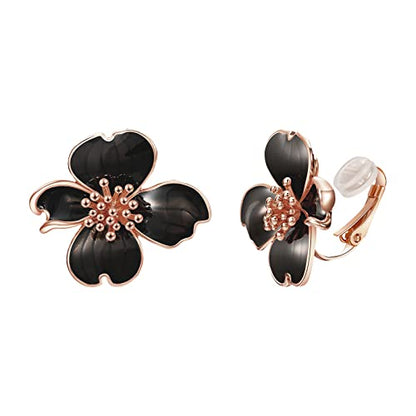 Clip on Earrings Women, 14K Gold Plated Earrings for Sensitive Ears, Fashion Women's Earrings Jewelry Birthday Gift for Wife Grandma Daughter Girls on Christmas Thanksgiving - color: Rose Gold Black Earrings