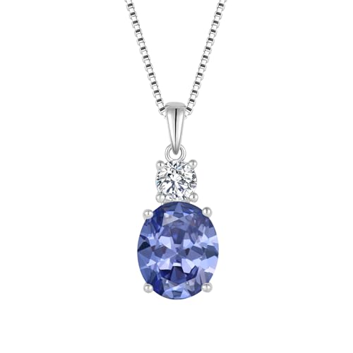 Birthstone Necklace for Women 925 Sterling Silver | Oval Cut Pendant Necklace, Jewelry for Mom Wife - color: Navy Blue