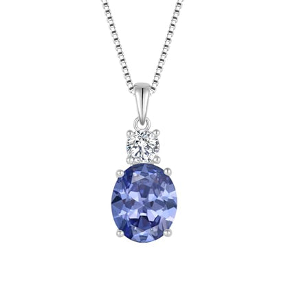 Birthstone Necklace for Women 925 Sterling Silver | Oval Cut Pendant Necklace, Jewelry for Mom Wife - color: Navy Blue