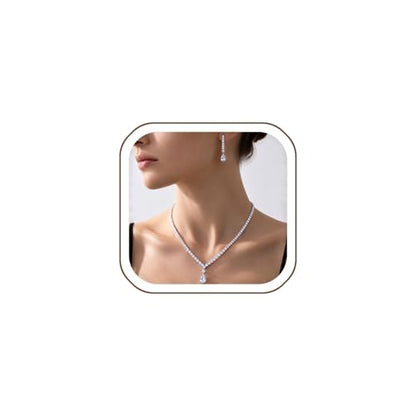 Silver Rhinestone Necklace and Earring Set for Women – Bridal Wedding Jewelry Set, Bridesmaid Accessories, Prom and Formal Costume Jewelry - color: Silver