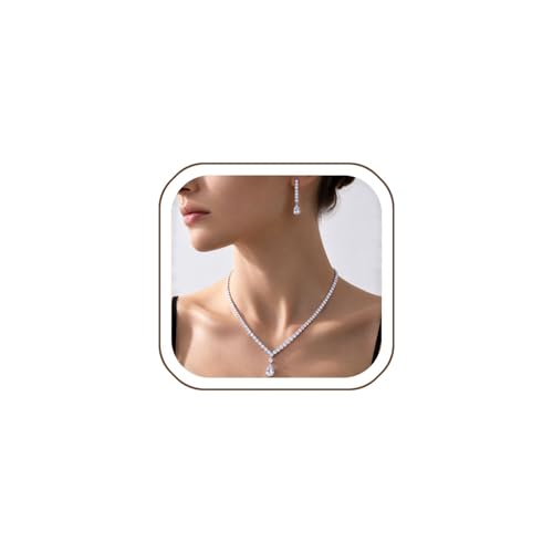 Silver Rhinestone Necklace and Earring Set for Women – Bridal Wedding Jewelry Set, Bridesmaid Accessories, Prom and Formal Costume Jewelry - color: Silver