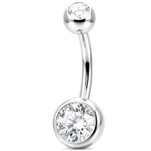 Belly Button Piercing Ring 14 Gauge Surgical Steel - color: Double Clear CZ gem
