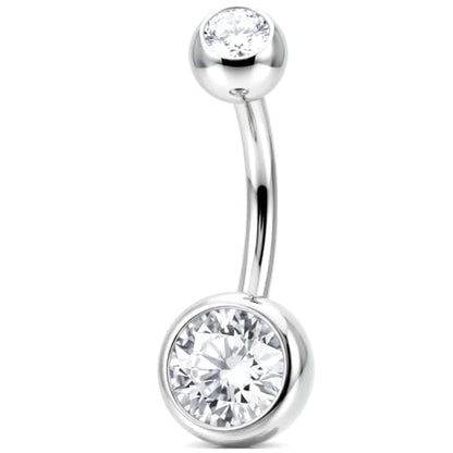 Belly Button Piercing Ring 14 Gauge Surgical Steel - color: Double Clear CZ gem