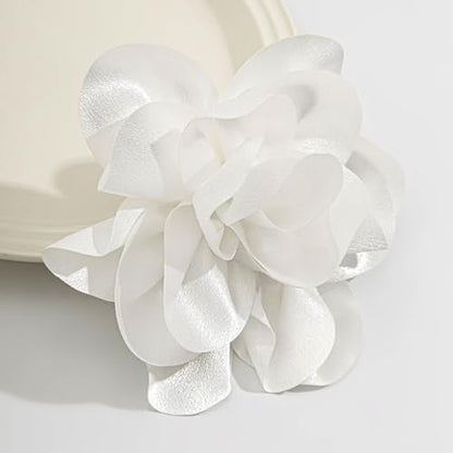 Large Rose Flower Brooches Chiffon Camellia Brooch Lapel Pins Hair Clips Hat Pins for Women Wedding Banquet Accessories Large Satin Flowers 5.5in - color: White