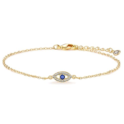 Fesciory Evil Eye Bracelet for Women, Gold Plated Adjustable Chain Jewelry | Blue Evil Eye Charm Bracelet, Lucky Amulet Symbolism, Dainty Adjustable Chain, Daily wear, Jewelry gifts - color: Gold-1