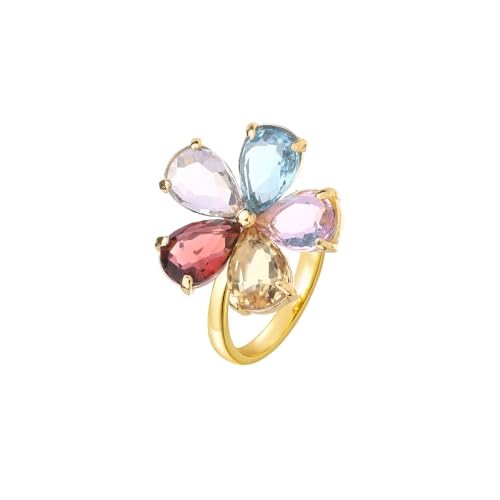 Colorful CZ Flower Statement Open Ring for Women Crystal Floral Petal Adjustable Wedding Engagement Promise Finger Band Comfort Fit Dainty Cocktail Party Rings Sparkle Jewelry for Bride Daughter Prom