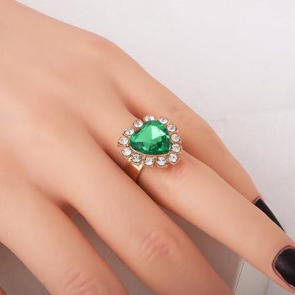 4 Pcs Heart Jewelry Set for Women fashion Cubic Zirconia Pendant Necklace Bracelet Earrings Dainty Open Ring Charm Prom Party, Birthday Valentines Mothers Day Christmas Jewelry Gift - style: Green