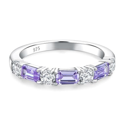 3.5mm Half Eternity Band Sterling Silver Rings for Women Sapphire/Ruby/Emerald and Cz Wedding Bands 7 Stone Stackable Birthstone Ring Anniversary Jewelry Size 6-10 - color: 06-Alexandrite-Jun.