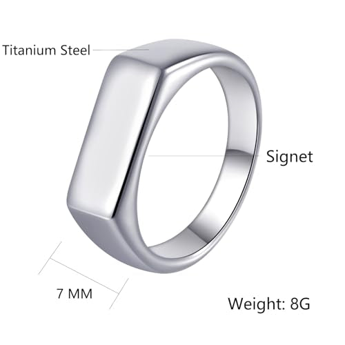 Mens Stainless Steel Plain Signet Rings 4/7/10/14MM Rectangular Pinky Rings | High Polish Classic Blank Thumb Rings, Everyday Comfit Wear, Gift for Men - color: Silver07