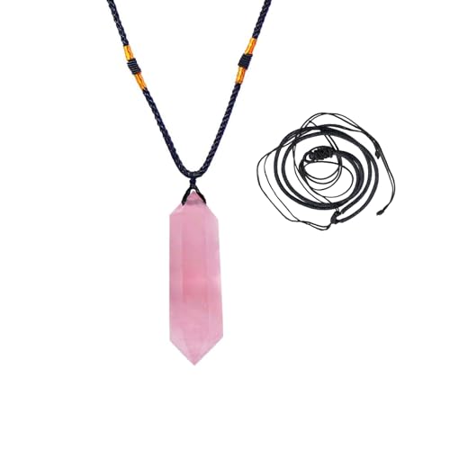 Runyangshi Rose Quartz Healing Crystal Pendants, Double Pointed Natural Crystal Quartz Necklace 6 Faceted Chakra Crystal Wand Stone - color: Rose Quartz