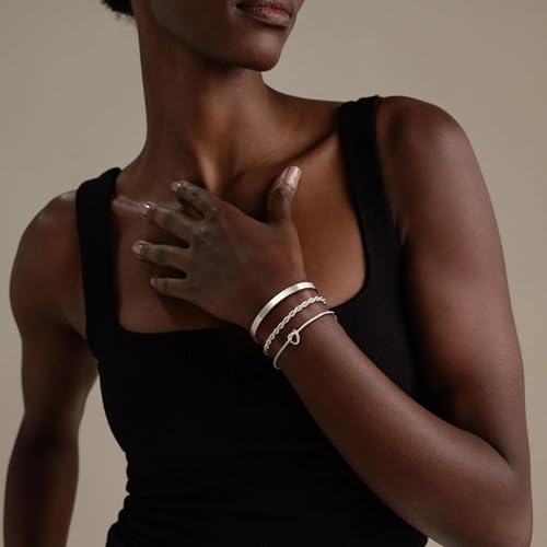 14K Gold Plated Stackable Bangle Bracelets for Women | Dainty Cuff Bracelets, Stackable for Women, Waterproof Bracelet Stack, Gold Jewelry Gifts Trendy Adjustable Accessories - color: 3-layer-B-Silver