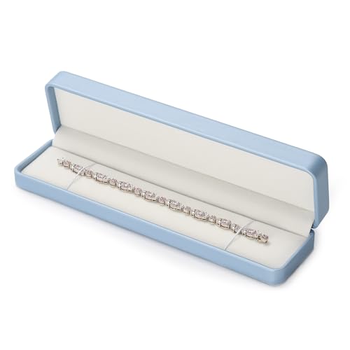Oirlv Blue Long Necklace Storage Box | Blue Leather Exterior, Soft Interior, Spacious for Long Chains, Elegant Storage and Gifting - color: Sky Blue, size: Long Chain Box