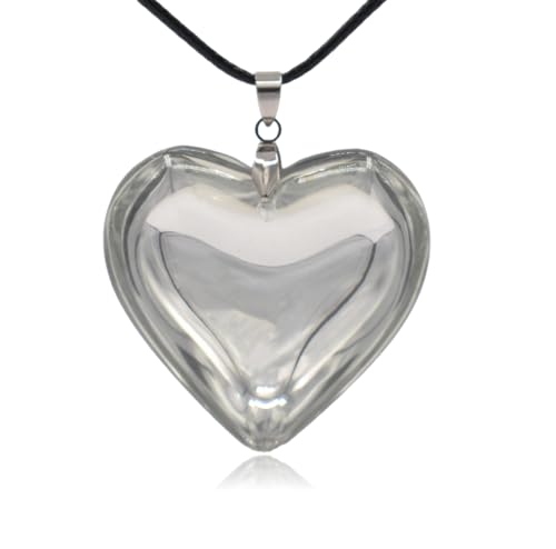 Large Red Semi-Transparent Solid Glass Heart Pendant Necklace - style: Large White