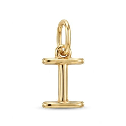Gold Puffed Initial Letter Charm - 10 Karat Gold - 3D Bubble Letter Pendant - style: Letter i