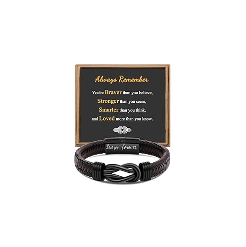 Gift for Men Infinity Bracelet for Men Dad Husband Boyfriend Son Grandson Brother Nephew Uncle Brown Braided Leather Forever Linked Together Stainless Steel Engraved with Love You Forever Jewelry 7.5|8.5|9 Inches - color: Inspirational Bracelet-Always Rem