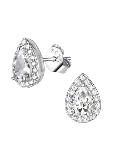 FindChic Birthstone Earrings for Women, Round/Heart/Square/Teardrop Earrings with 925 Sterling Silver Posts & Push Backs, Hypoallergenic Studs with Cubic Zirconia, 12 Months Jewelry with Gift Box - style: 04. April-Diamond (Teardrop)