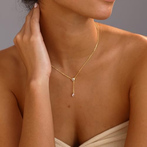 Gold Necklace for Women, Dainty Long Necklace 14k Gold Plated Lariat Long Necklaces for Women Trendy Simple Statement Drop Necklace Fashion Body Chain Prom Jewelry Gold Accessories - color: 6-Gold