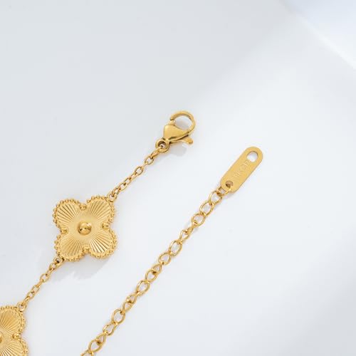 Waterproof Four-Leaf Clover Bracelet,Adjustable Link Double Sided Jewelry, Lovely Fashion Jewelry Gift for Women - color: Gold Bracelet + Red Bracelet